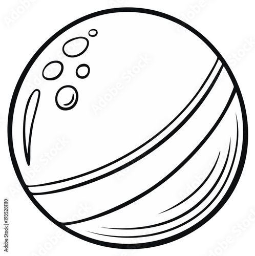 Line art bowling ball rolling with finger holes and striping, perfect for coloring book or design elements