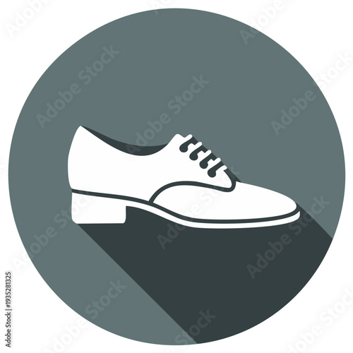 Classic Oxford Shoe Icon with Long Shadow and Flat Design