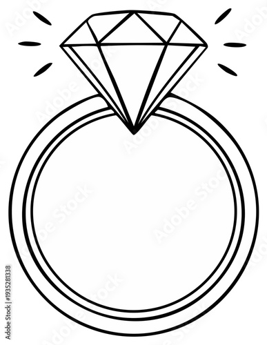 Diamond ring illustration. Engagement ring outline drawing. Jewelry symbol.