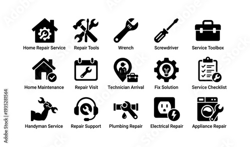 Comprehensive home repair icons toolkit for maintenance and services