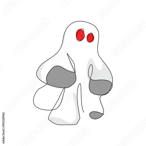 Continuous line sketch drawing of Halloween ghost costume theme autumn mood horrible restless soul fears one  single line vector illustration editable stroke