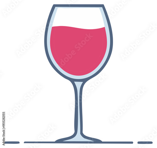 Elegant cartoon red wine glass icon full of liquid on white background