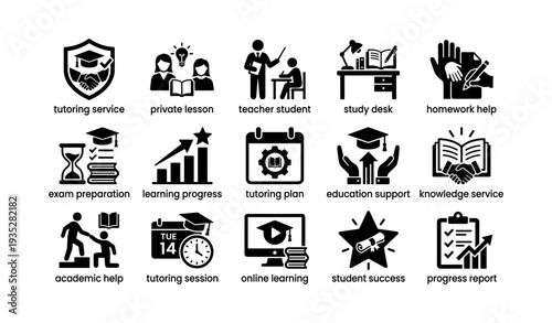 Educational icons for tutoring and online learning support