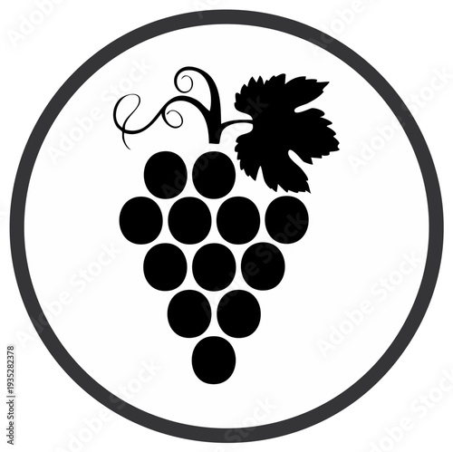 Black Grape Vine Icon Symbol With Leaf And Circle Silhouette