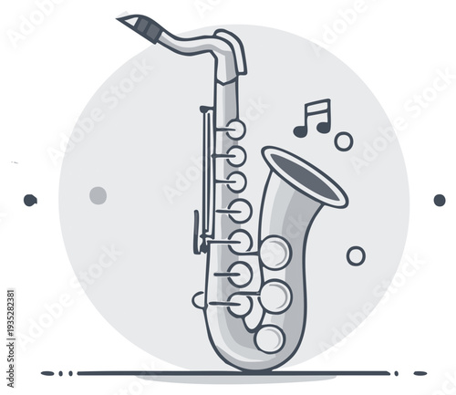 Stylized Illustration of a Saxophone with Musical Notes Floating Around