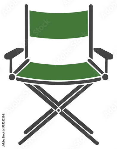 Green Director's Chair with Foldable Frame and Armrests Minimalist Vector Graphic