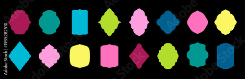 Abstract rectangle shape stickers. Square cute scallop edge kids geometric and oval stamps. Vector Y2K retro badges. Abstract scrapbook photo frames.