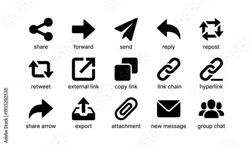 Set of communication and sharing icons for digital interaction
