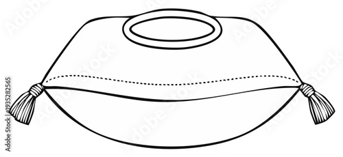 Black and white line art of a royal pillow with tassels for a wedding ring