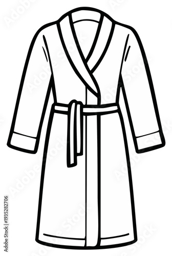 Outline of a white bathrobe with a belt, drawing, cartoon style, vector illustration
