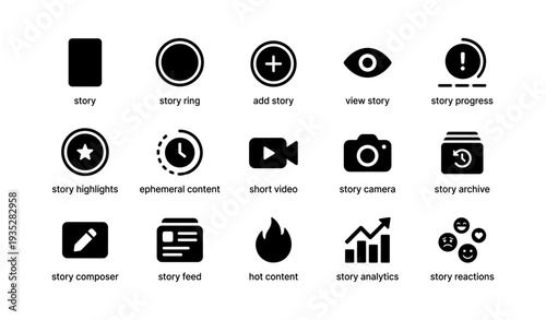 Set of story icon illustrations for digital media and social platforms