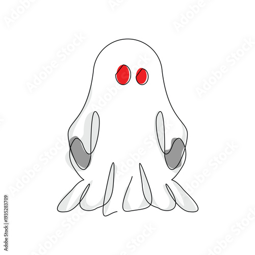 Continuous line sketch drawing of Halloween ghost costume theme autumn mood horrible restless soul fears one  single line vector illustration editable stroke