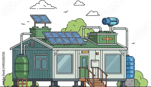 Smart eco house illustration sustainable solar home