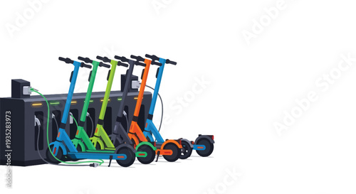 Electric scooter charging station illustration transport