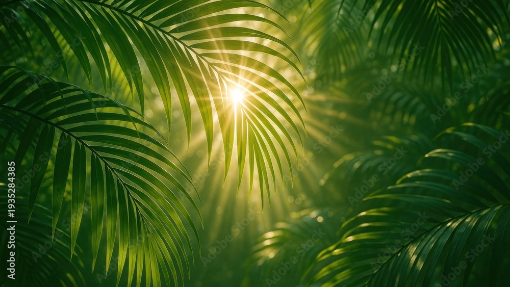Obraz premium Lush jungle sunlight serenity wallpaper for desktop screen