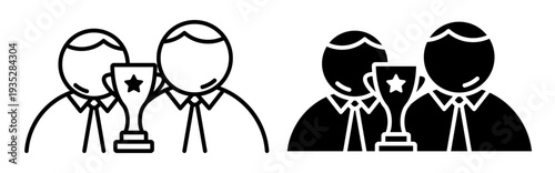 Linear icon. Presentation of award for the best office worker. Simple black and white vector symbol isolated on white background