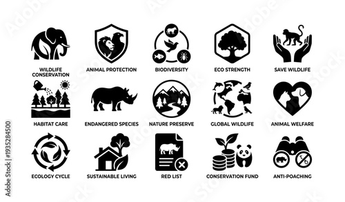 Icons representing wildlife conservation and animal protection