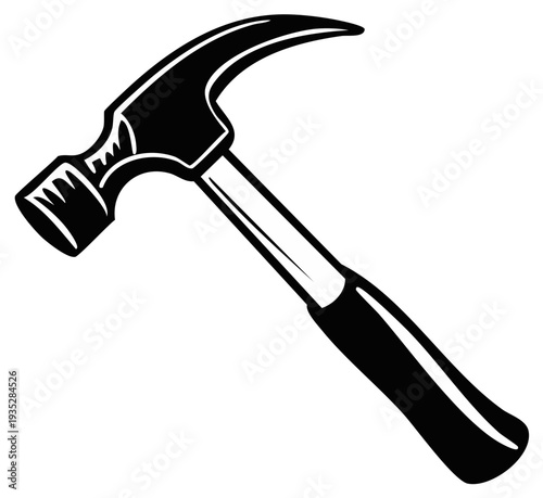 Isolated Black and White Hammer Illustration Clipart Construction Repair Tool Carpentry Nail Driving