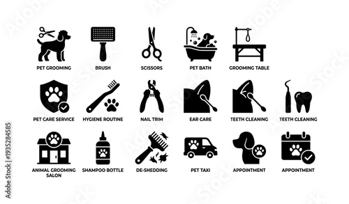 Pet grooming icons set for dogs and cats care