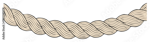 Close up of thick natural fiber rope braided in a wavy pattern with a black outline