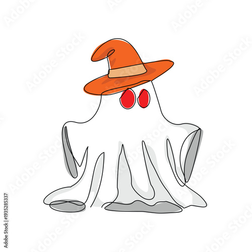 Continuous line sketch drawing of Halloween ghost costume theme autumn mood horrible restless soul fears one  single line vector illustration editable stroke