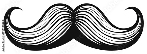 Intricate black mustache design with curly edges illustrating retro fashion and vintage style perfect for barbershop or graphic elements