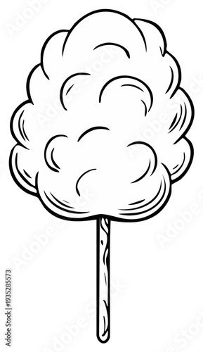 Black and white cartoon cotton candy on a stick illustration