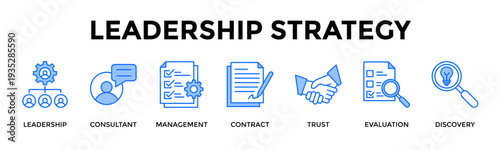 Leadership Strategy Icon Set Collection Pack Banner Web Vector Illustration  Concept Containing Strengthen Leadership With Trust Based Governance And Evaluation