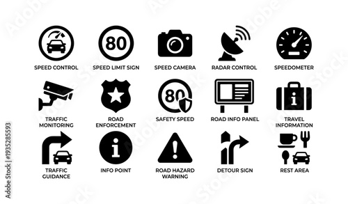 Traffic icons for speed control and road safety information