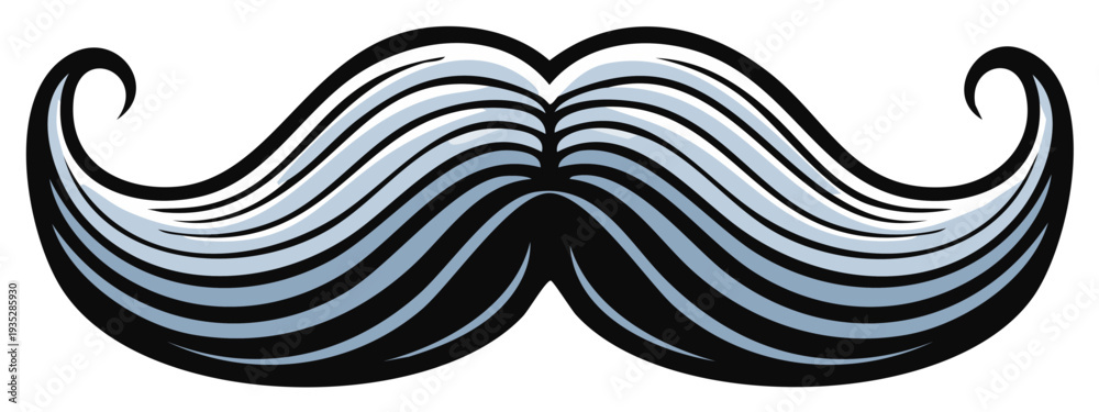 Fototapeta premium Curved Gentleman's Mustache with Swirled Ends Black and White