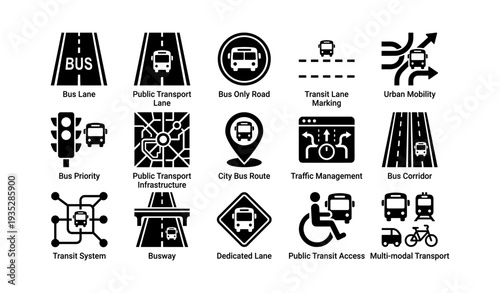 Public transport icons for urban mobility and infrastructure planning