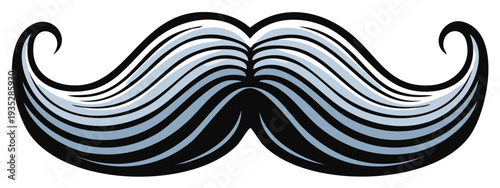 Curved Gentleman's Mustache with Swirled Ends Black and White
