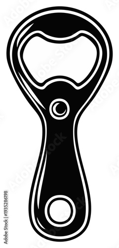 Bottle opener in a simple black and white design isolated on white.