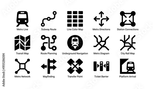 Metro line and station icons: navigation, routes, and maps