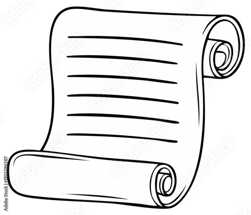 Ancient Scroll Document with Written Text and Rolled Edges