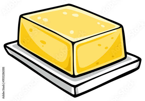 Cartoon Illustration of a Butter Stick on a Plate