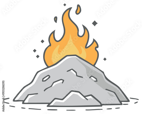 Cartoon Fire Burning Above Rocks and Ground in a Comic Style Illustration