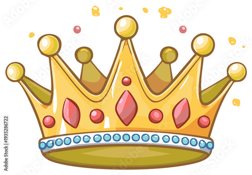 Stylized Golden Crown with Gemstones Cartoon Illustration Royal Regalia Kings Queens Kingdom Symbol