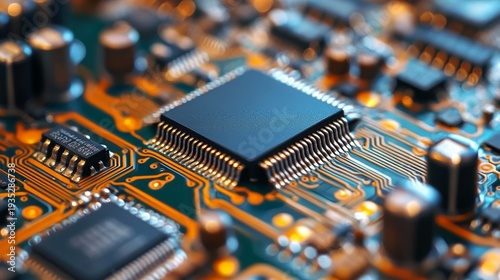 Wallpaper Mural Close-up of a circuit board showcasing a microchip surrounded by electronic components Torontodigital.ca