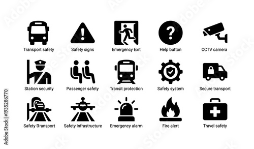 Safety symbols collection for transportation and emergency situations