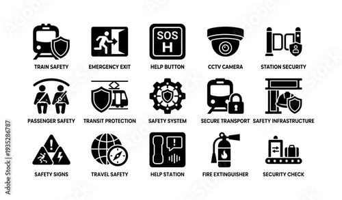Comprehensive public safety icons for transport and infrastructure security