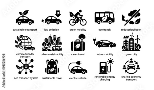 Icons of sustainable transport and eco-friendly mobility solutions
