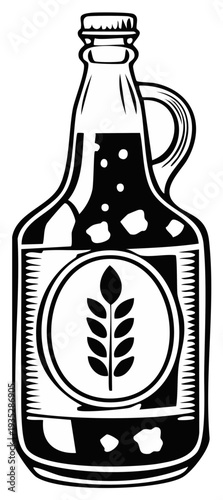 Black and White Illustration of a Beer Growler with Wheat Icon for Brewers