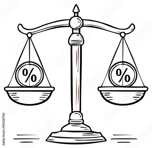 Scales of justice with percentage symbols representing balance and equity