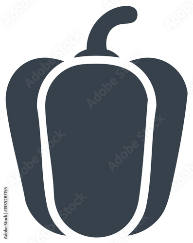 Stylized dark grey bell pepper icon with bold white outline