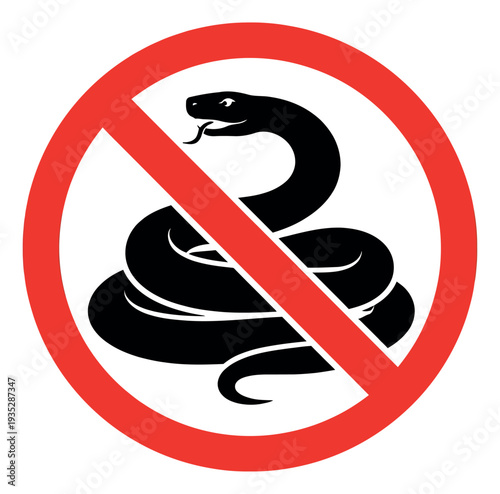 Graphic illustration of a coiled snake in a prohibition sign depicting a warning for public safety