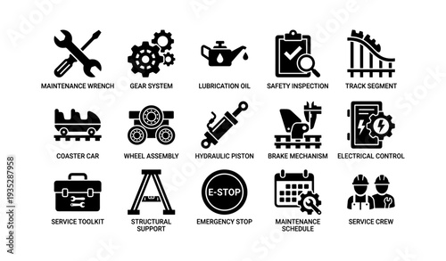 Industrial tools and equipment icons for maintenance and safety operations