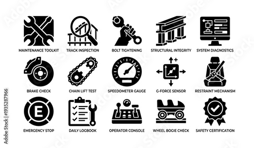 Engineering and safety icons for maintenance and system diagnostics