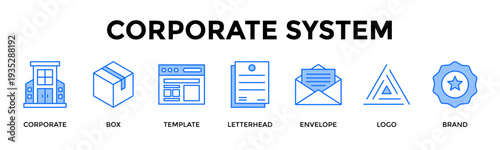 Corporate System Icon Set Collection Pack Banner Web Vector Illustration  Concept Containing Standardize Corporate Assets For Professional Brand Delivery