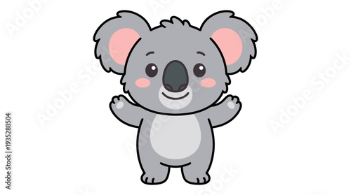 Adorable cartoon koala character with outstretched arms, isolated on a clean white background